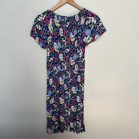Talbots NWT Floral Short Sleeve Midi Dress Blue Pink Lightweight Summer Dress XS - Picture 5 of 9